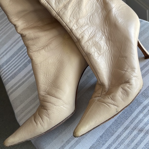 JIMMY CHOO HEELED BOOTS. Sz 37.5 (approx 7). Tan. Zip up back. See all photos! - Picture 3 of 16